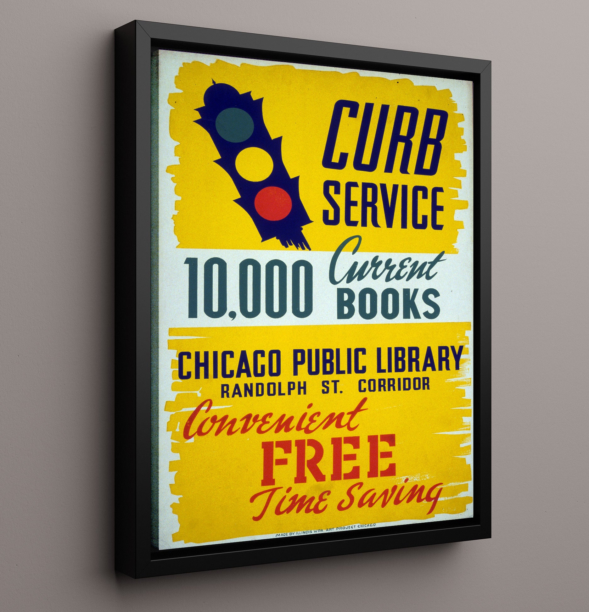 Curb Service Chicago Library Vintage WPA Wall Art - 16x20 Framed Canvas