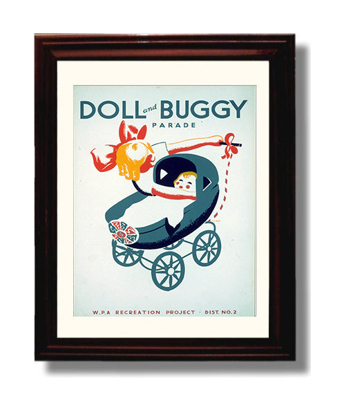 Doll and Buggy Parade - Tiny Riders Big Style Vintage WPA Wall Art - 8x10 Beveled Frame