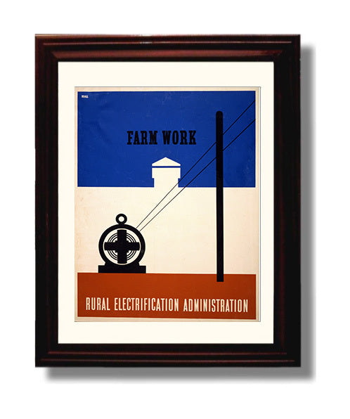 Farm Work - Wired for Fields Vintage WPA Wall Art - 8x10 Beveled Frame
