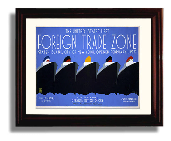 Foreign Trade Zone Vintage WPA Wall Art - 8x10 Beveled Frame