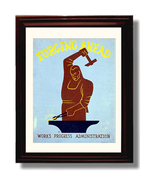 Forging Ahead - Hammer Time Vintage WPA Wall Art - 8x10 Beveled Frame