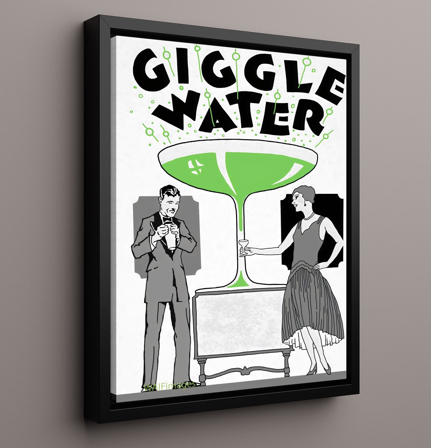 Giggle Water - Bubbly Times Vintage WPA Wall Art - 16x20 Framed Canvas