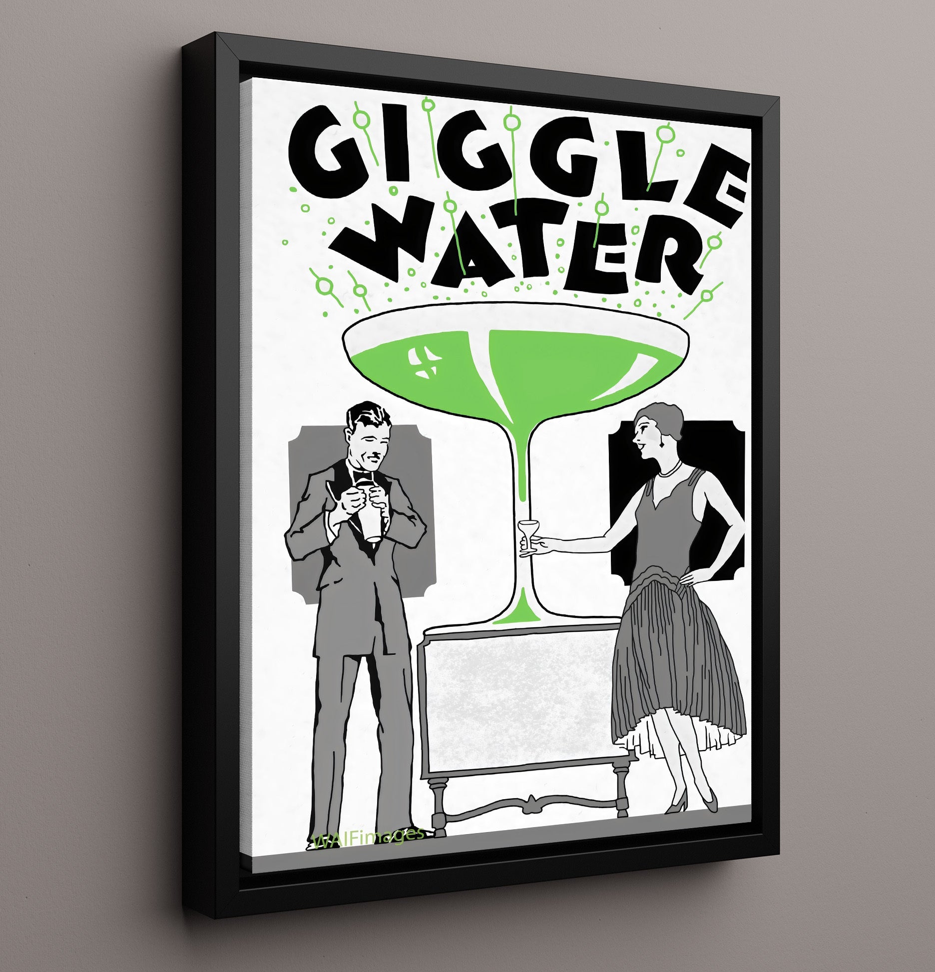 Giggle Water - Bubbly Times Vintage WPA Wall Art - 16x20 Framed Canvas