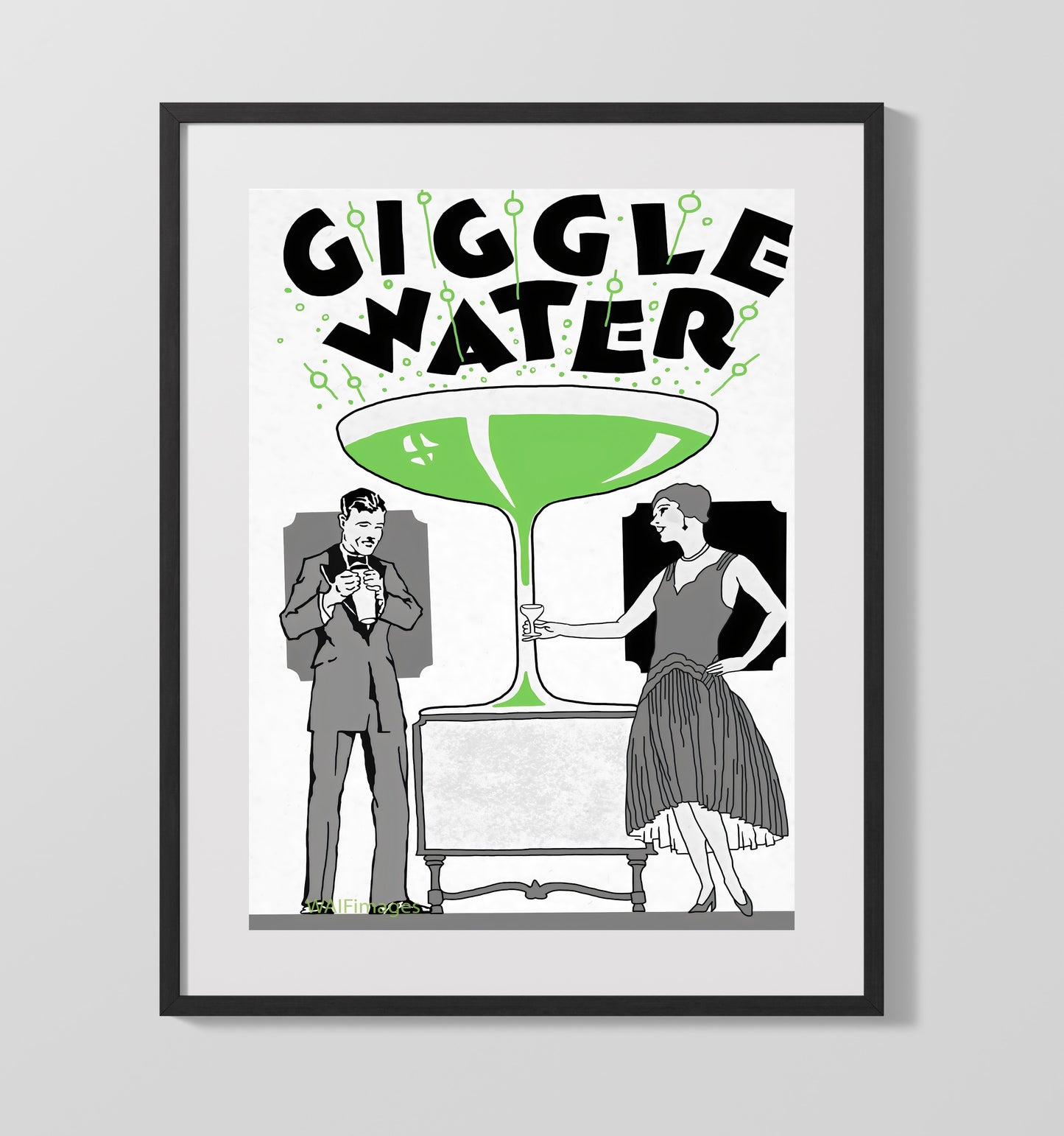 Giggle Water - Bubbly Times Vintage WPA Wall Art - 16x20 Gallery Frame