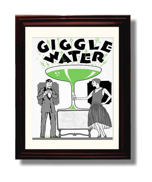 Giggle Water - Bubbly Times Vintage WPA Wall Art - 8x10 Beveled Frame