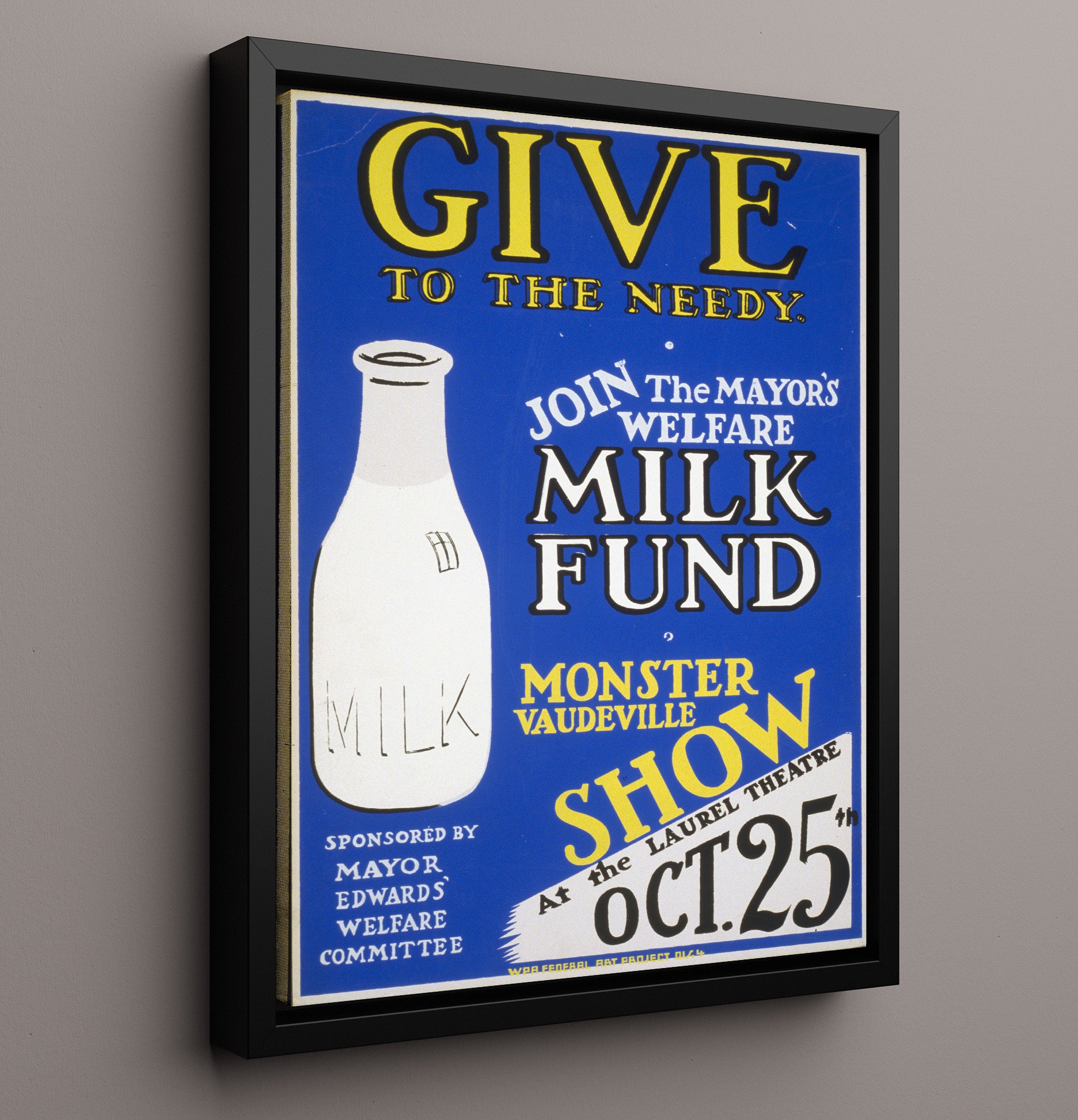 Give To The Needy Milk Drive Vintage WPA Wall Art - 16x20 Framed Canvas