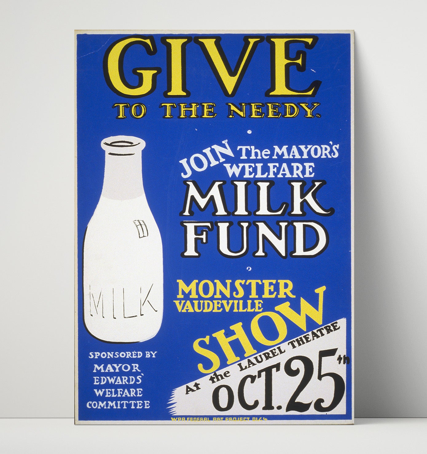 Give To The Needy Milk Drive Vintage WPA Wall Art - 16x20 Unframed Print