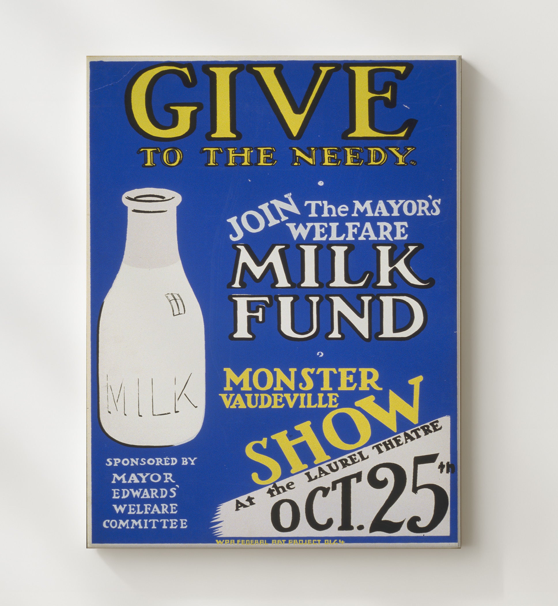 Give To The Needy Milk Drive Vintage WPA Wall Art - 20x24 Canvas