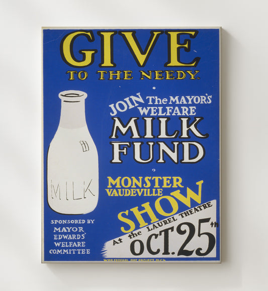 Give To The Needy Milk Drive WPA poster wall art 8x10 Canvas