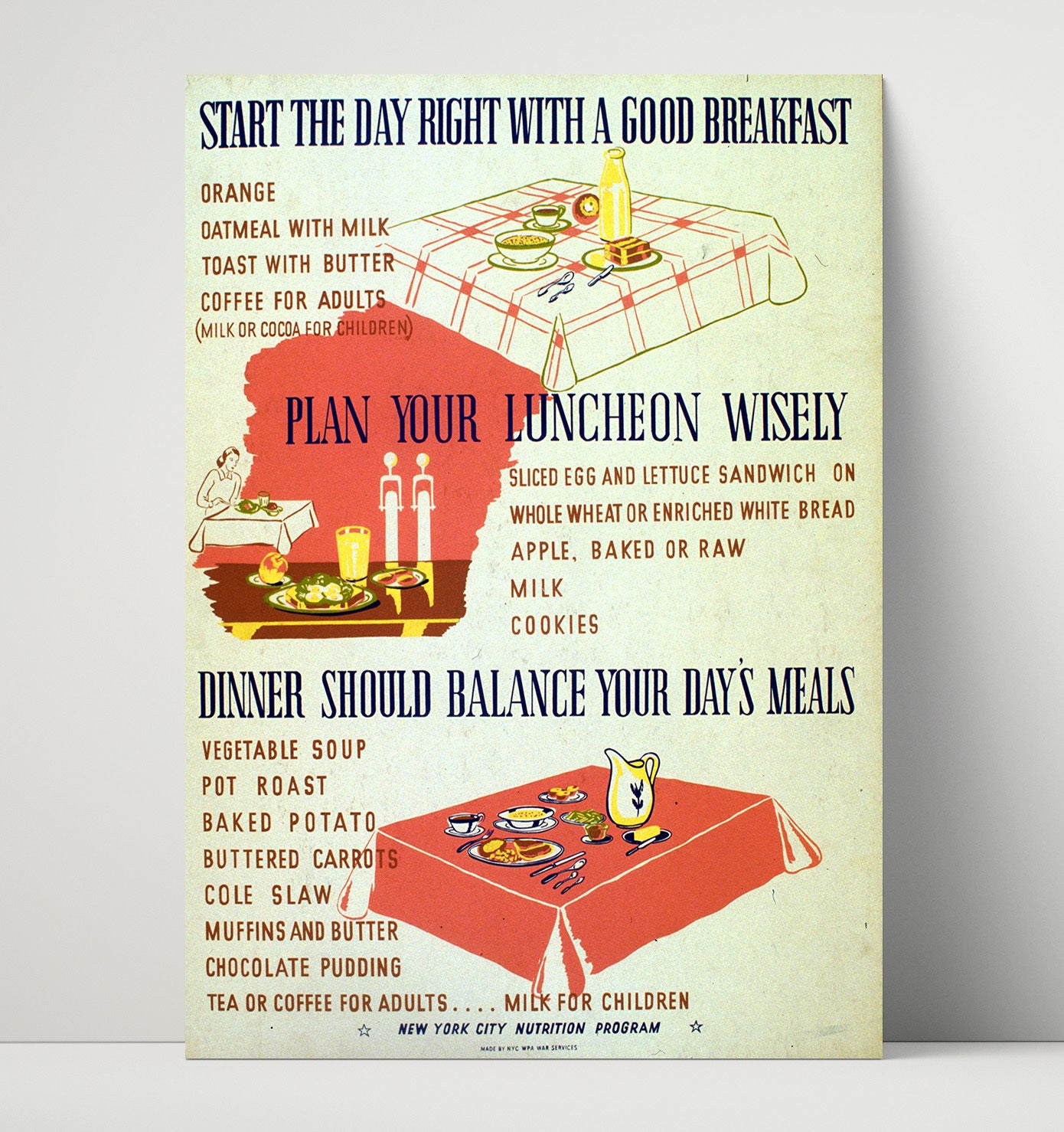 Good Meals Vintage WPA Wall Art - 16x20 Unframed Print