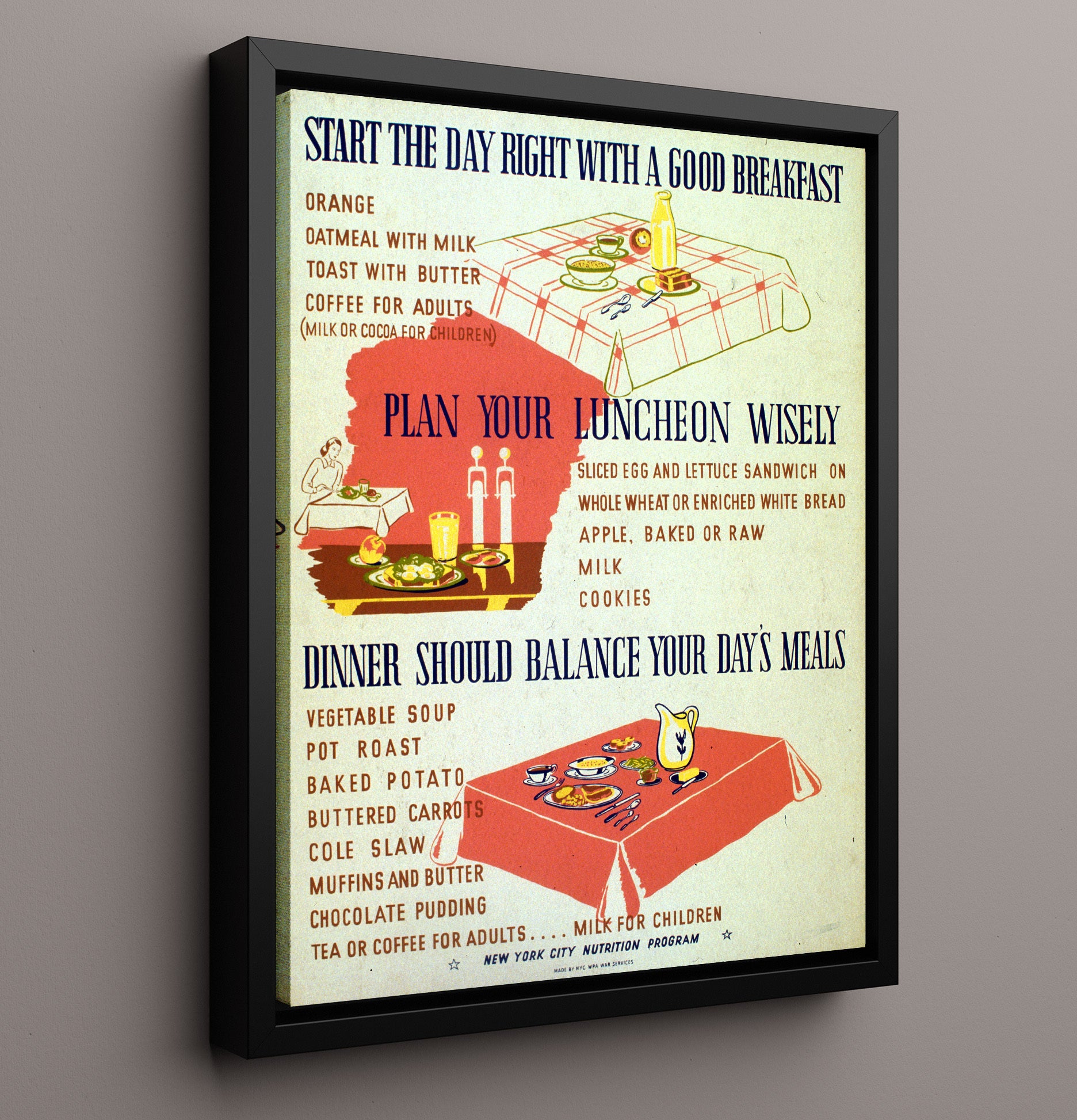 Good Meals Vintage WPA Wall Art - 16x20 Framed Canvas