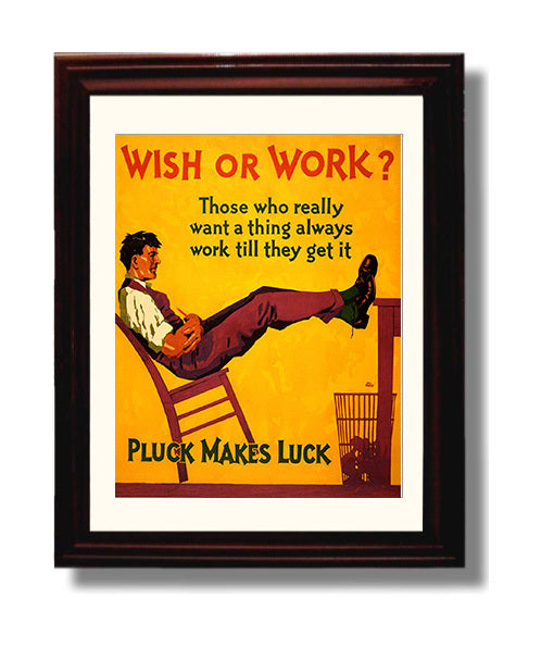 Hard Work and Motivation Pluck Makes Luck Vintage WPA Wall Art - 8x10 Beveled Frame