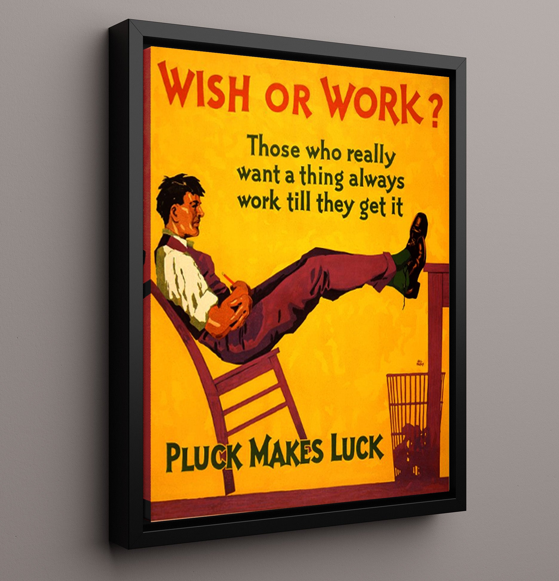 Hard Work and Motivation Pluck Makes Luck Vintage WPA Wall Art - 16x20 Framed Canvas
