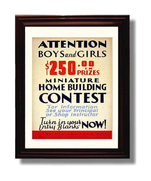 Home Building Contest - Tiny homes big prizes Vintage WPA Wall Art - 8x10 Beveled Frame