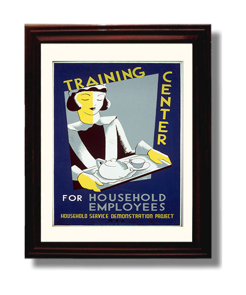 Household Employee Training Center Vintage WPA Wall Art - 8x10 Beveled Frame