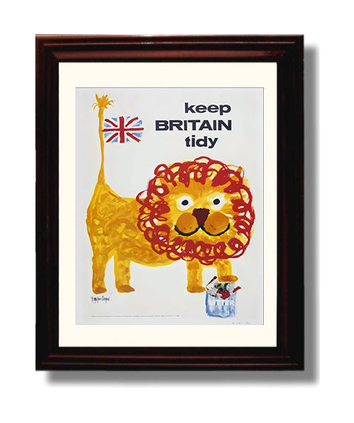 Keep Britain Tidy Lion - Roaring Clean Vintage WPA Wall Art - 8x10 Beveled Frame