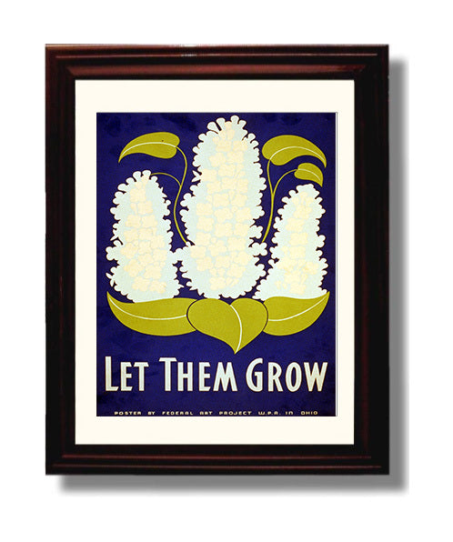 Let Them Grow - Bloom where planted Vintage WPA Wall Art - 8x10 Beveled Frame