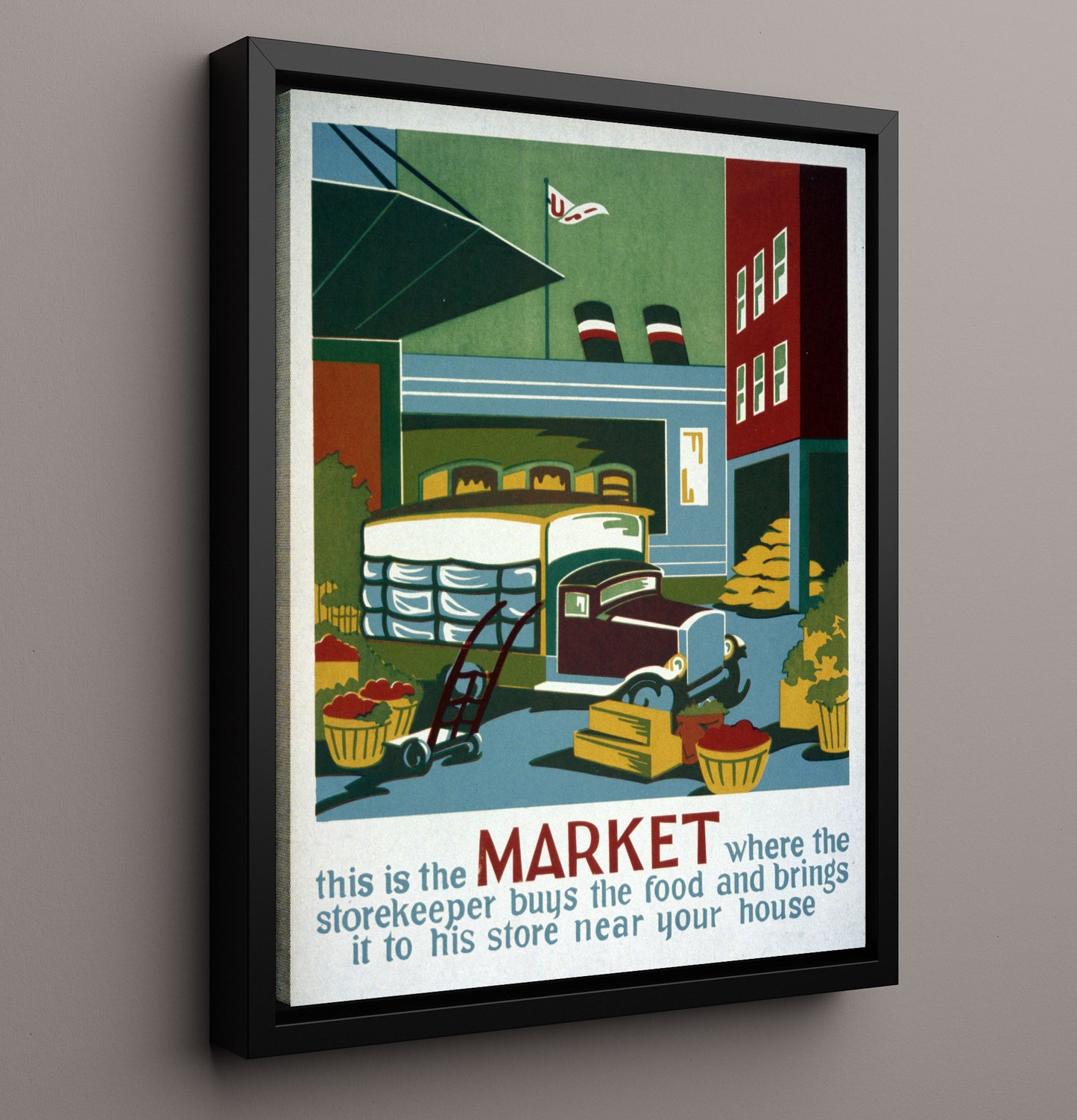 Market Vintage WPA Wall Art - 16x20 Framed Canvas
