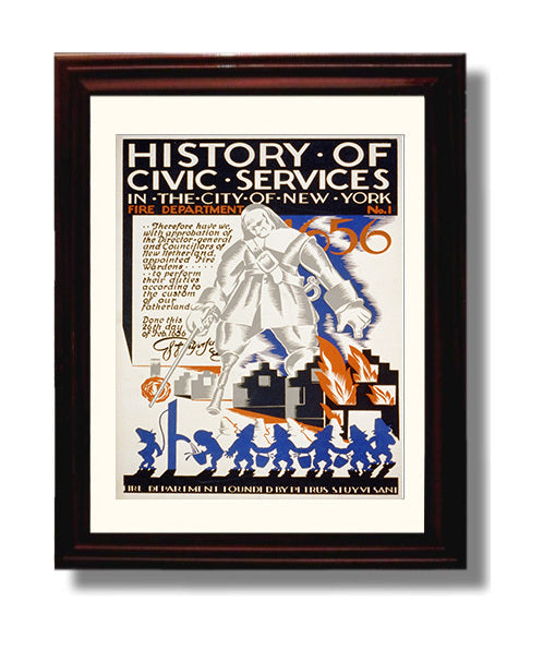 NY Fire Dept 1656 - Wardens on watch Vintage WPA Wall Art - 8x10 Beveled Frame
