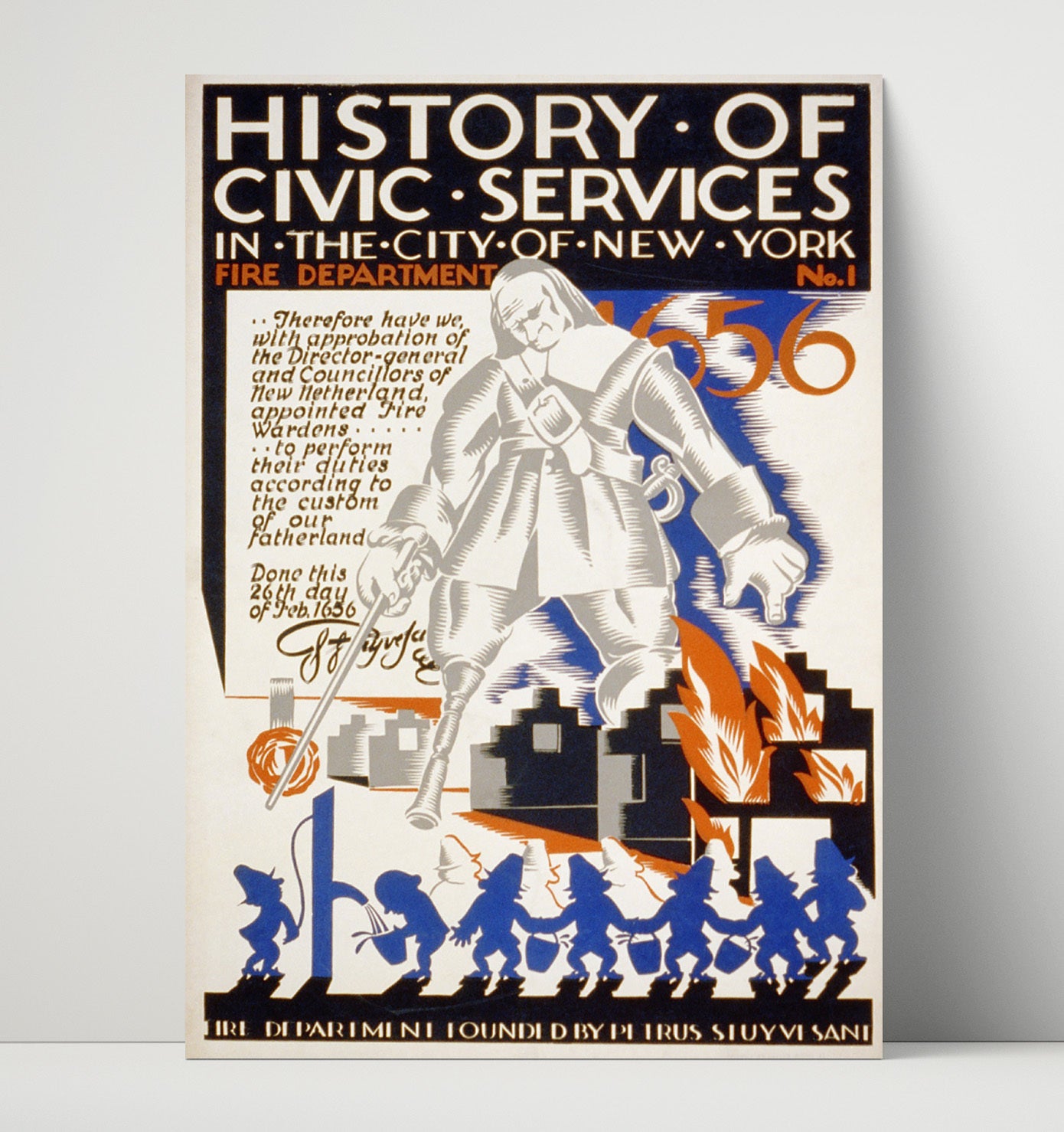 NY Fire Dept 1656 - Wardens on watch Vintage WPA Wall Art - 16x20 Unframed Print