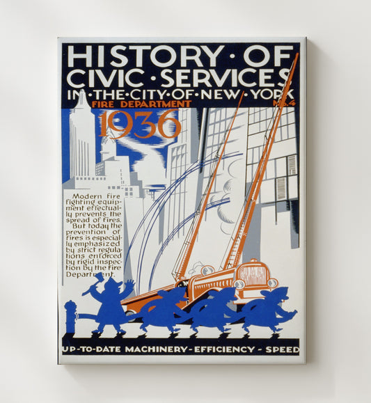 New York Fire Department 1936 - Ladders up city safe WPA poster wall art 8x10 Canvas