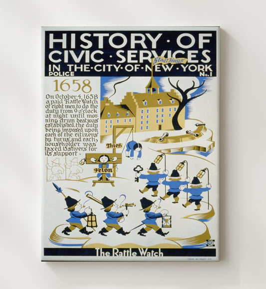 New York Police Department 1658 - Lanterns and lawmen WPA poster wall art 8x10 Canvas