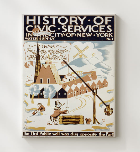 New York Water Supply 1658 - First bucket brigade WPA poster wall art 8x10 Canvas