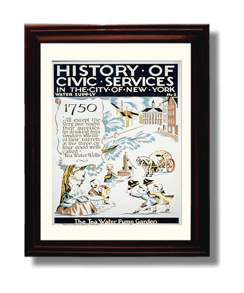 NY Water Supply 1750 - Hydration nation Vintage WPA Wall Art - 8x10 Beveled Frame