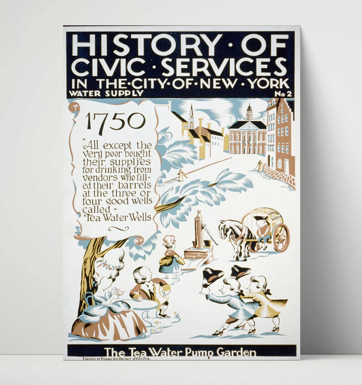 NY Water Supply 1750 - Hydration nation Vintage WPA Wall Art - 16x20 Unframed Print