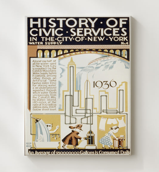 New York Water Supply 1936 - 500 million gallons a day WPA poster wall art 8x10 Canvas