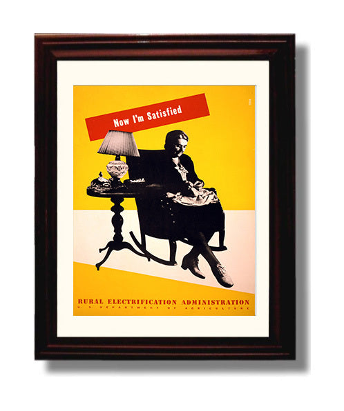Now Im Satisfied - Power at Home Vintage WPA Wall Art - 8x10 Beveled Frame