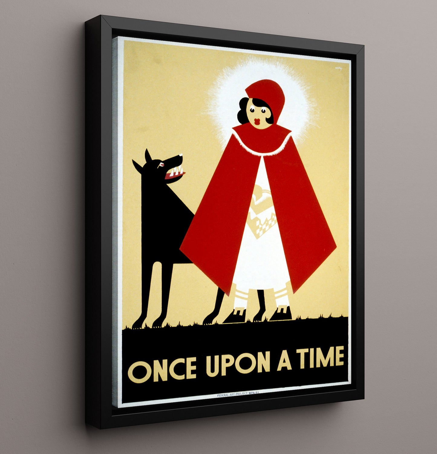 Once Upon a Time - Hood vs. wolf showdown Vintage WPA Wall Art - 16x20 Framed Canvas