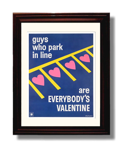 Park in Line - Heartfelt Parking Vintage WPA Wall Art - 8x10 Beveled Frame