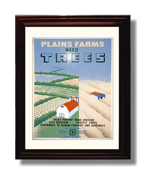 Plains Farms Need Trees - Windbreak wonders Vintage WPA Wall Art - 8x10 Beveled Frame