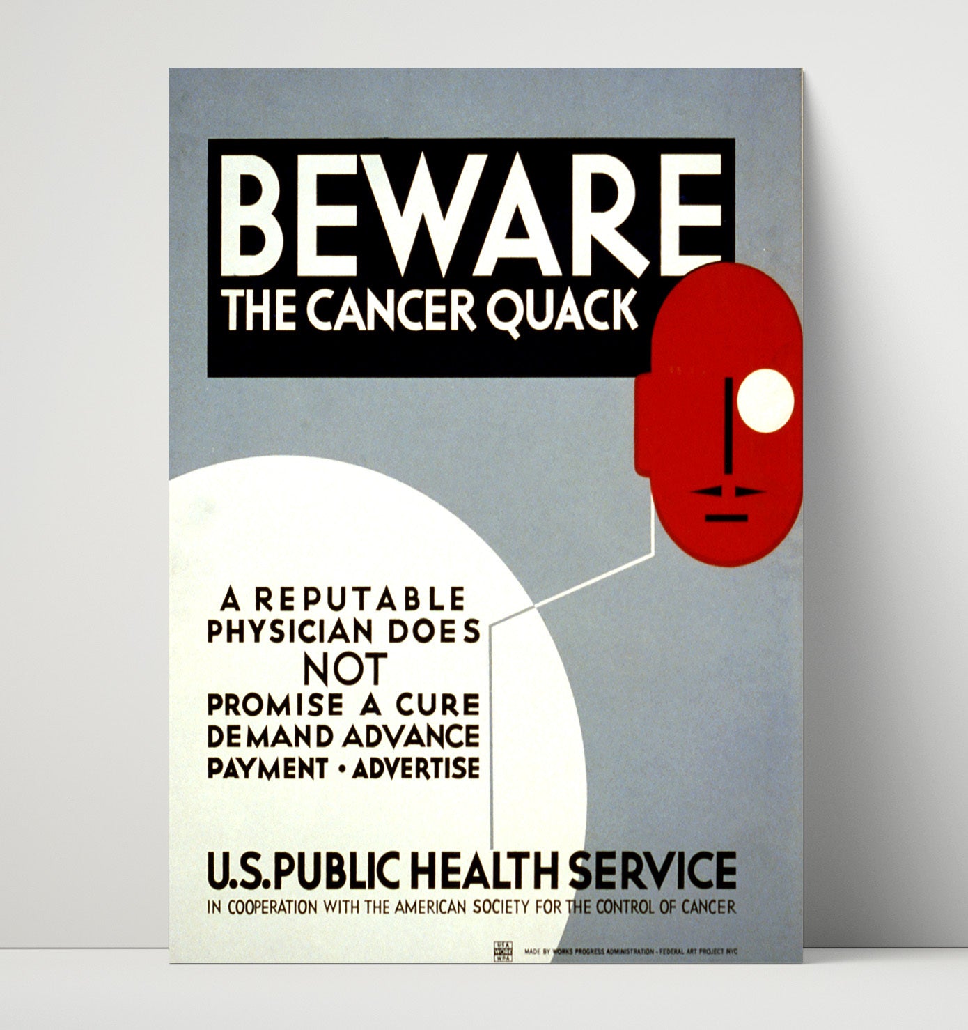 Public Health Notice Beware the Cancer Quack Vintage WPA Wall Art - 16x20 Unframed Print