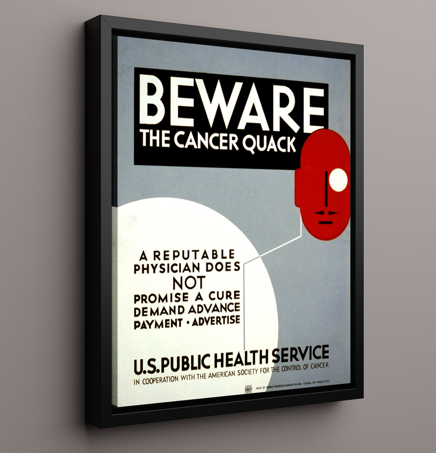Public Health Notice Beware the Cancer Quack Vintage WPA Wall Art - 16x20 Framed Canvas