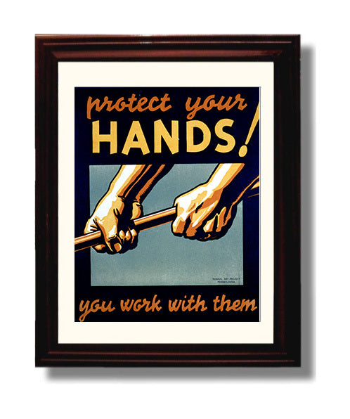 Public Health Protect Your Hands Vintage WPA Wall Art - 8x10 Beveled Frame