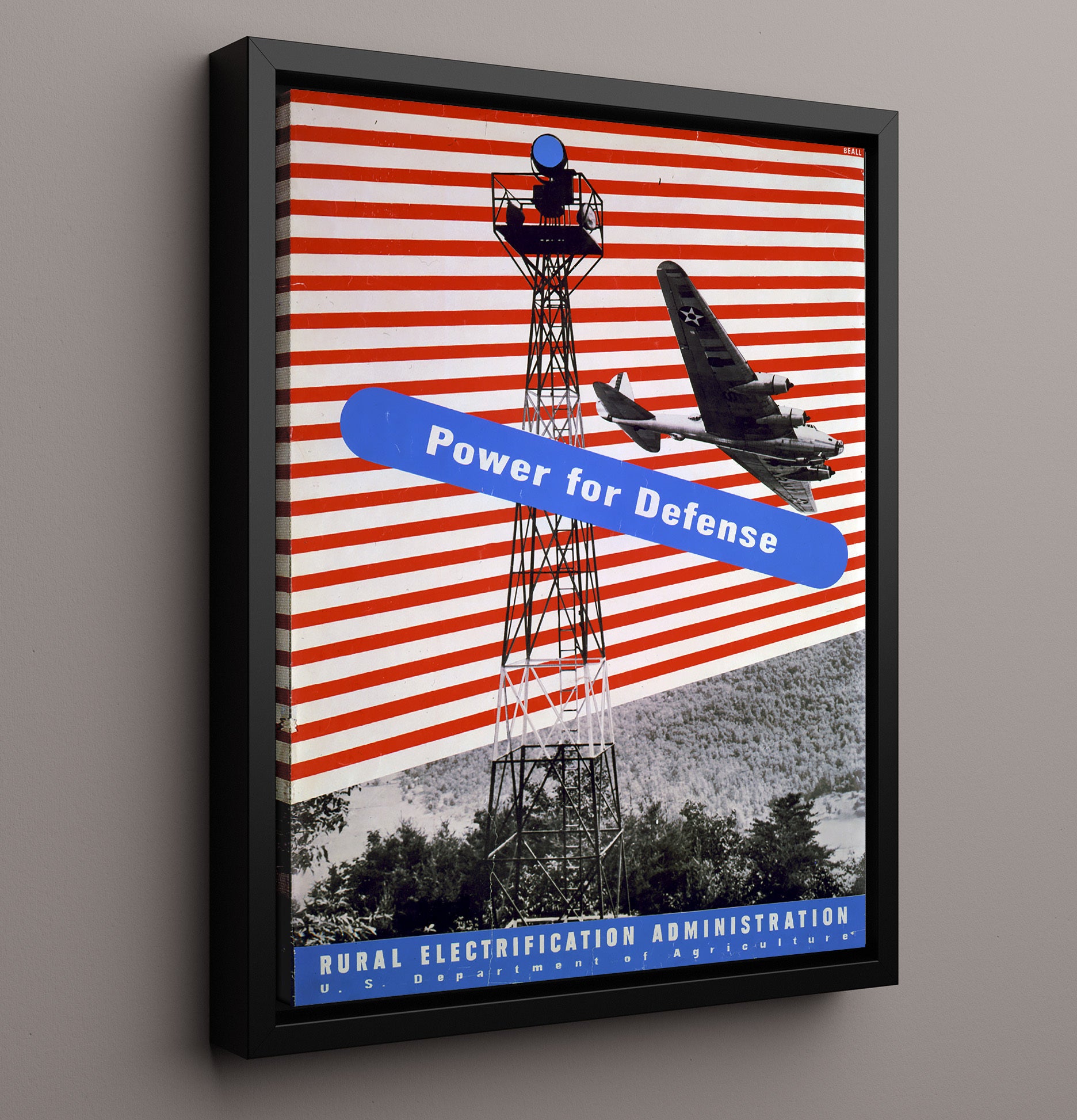 REA Power for Defense Vintage WPA Wall Art - 16x20 Framed Canvas