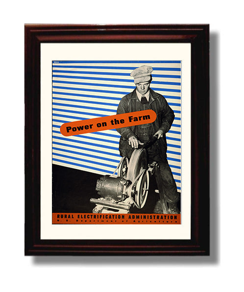 REA Power on the Farm Vintage WPA Wall Art - 8x10 Beveled Frame
