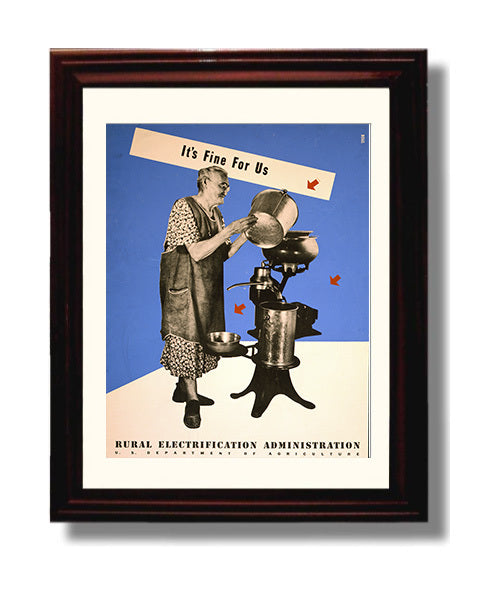 Rural Electrification Its Fine For Us Vintage WPA Wall Art - 8x10 Beveled Frame