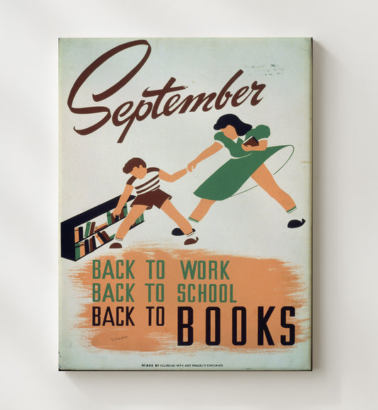 September Back to Books WPA poster wall art 8x10 Canvas