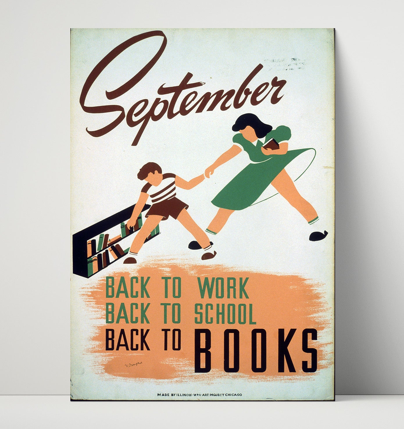 September Back to Books Vintage WPA Wall Art - 16x20 Unframed Print