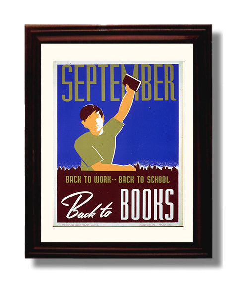 September Books - Back to Books Vintage WPA Wall Art - 8x10 Beveled Frame