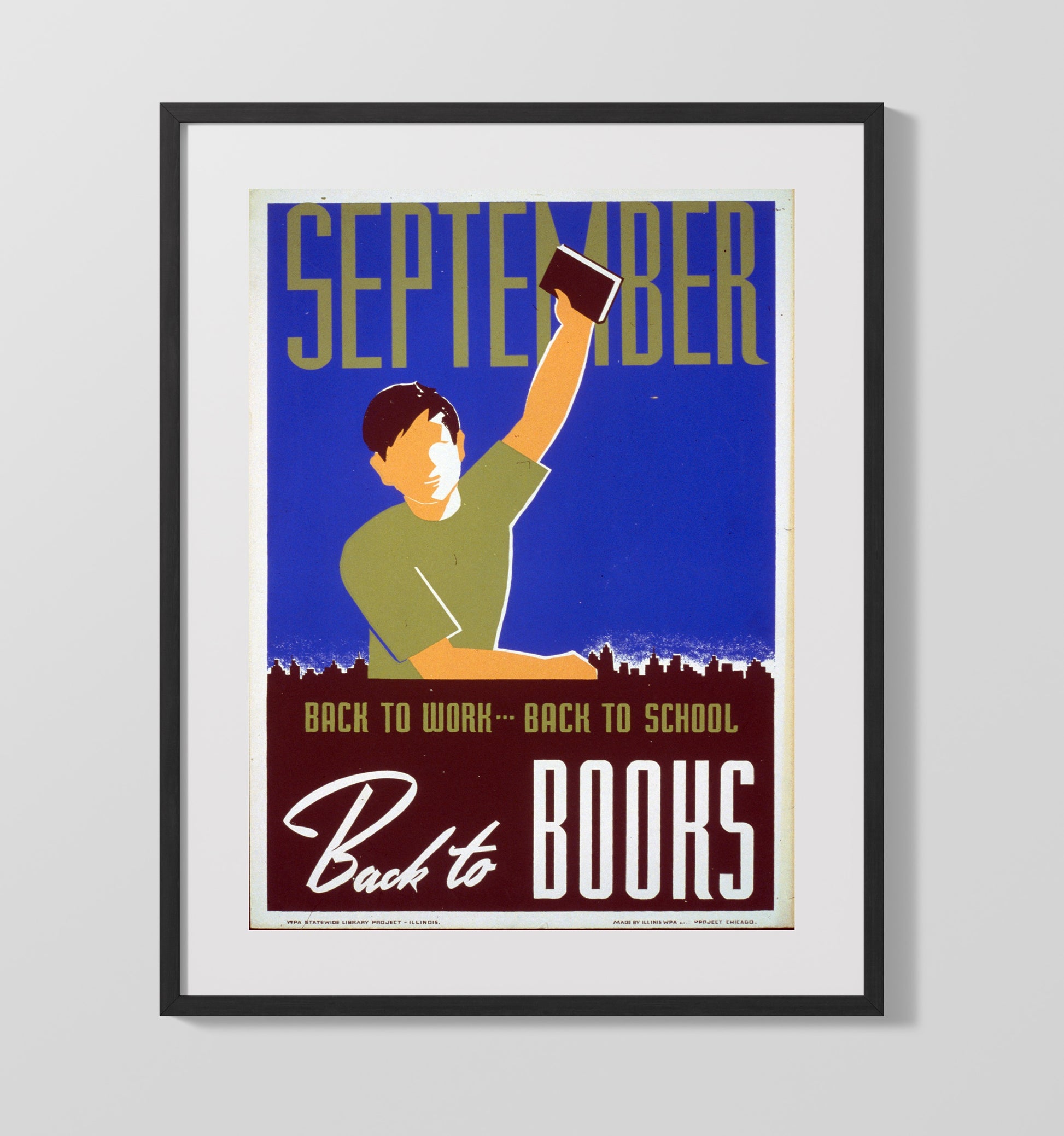 September Books - Back to Books Vintage WPA Wall Art - 16x20 Gallery Frame