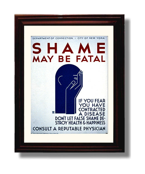 Shame Can Be Fatal Vintage WPA Wall Art - 8x10 Beveled Frame