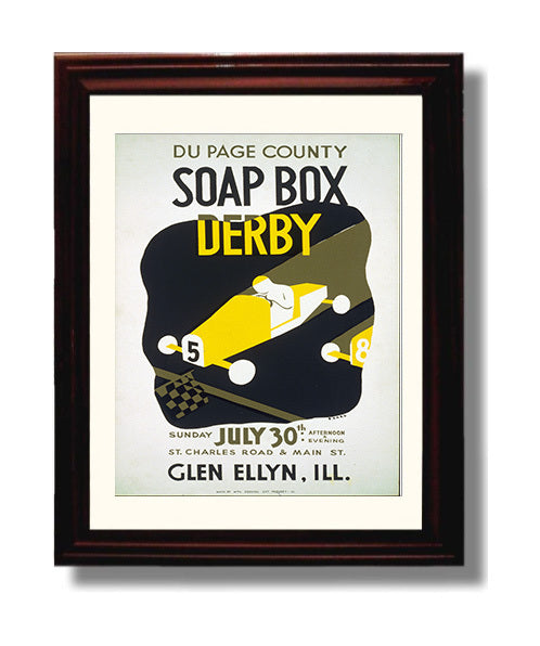Soap Box Derby Vintage WPA Wall Art - 8x10 Beveled Frame