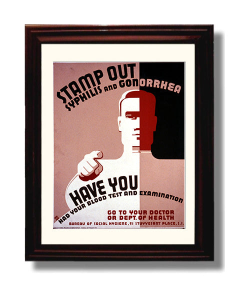 Stamp Out Syphilis Vintage WPA Wall Art - 8x10 Beveled Frame