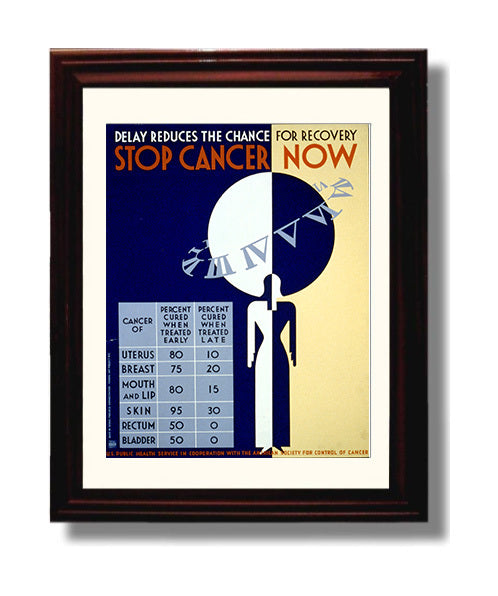 Stop Cancer Now Vintage WPA Wall Art - 8x10 Beveled Frame