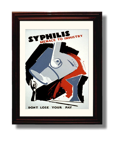Syphilis Menace to Industry Vintage WPA Wall Art - 8x10 Beveled Frame