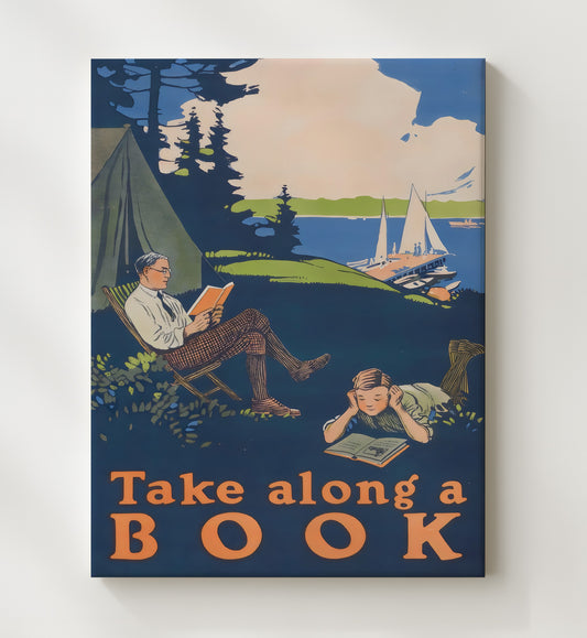 Take Along a Book - Camping Reads WPA poster wall art 8x10 Canvas